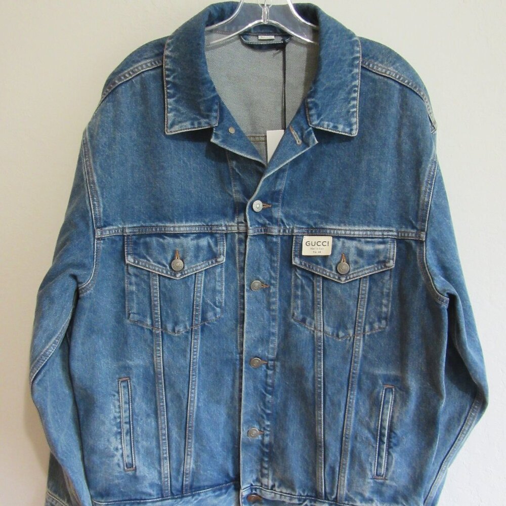GUCCI Blue Denim Authentic Trucker Long Sleeve Button 48 Cotton Jacket Italy NWT